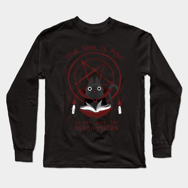 Nekonomicon Book - Dark Ritual Parody - Black Cat Magic Long Sleeve T-Shirt by BlancaVidal